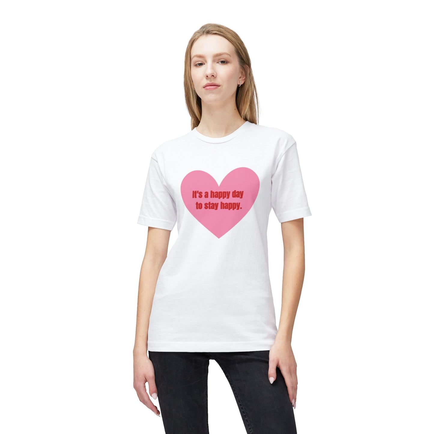 Positive Vibes Unisex Midweight T-shirt - "It's a Happy Day to Stay Happy"