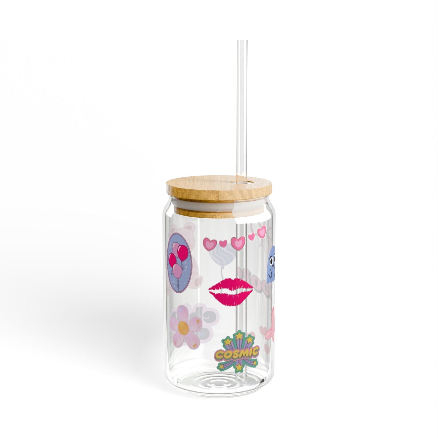 Colorful Sipper Glass with Straw - 16oz - Fun, Playful Design for Kids and Adults, Perfect for Parties and Everyday Use