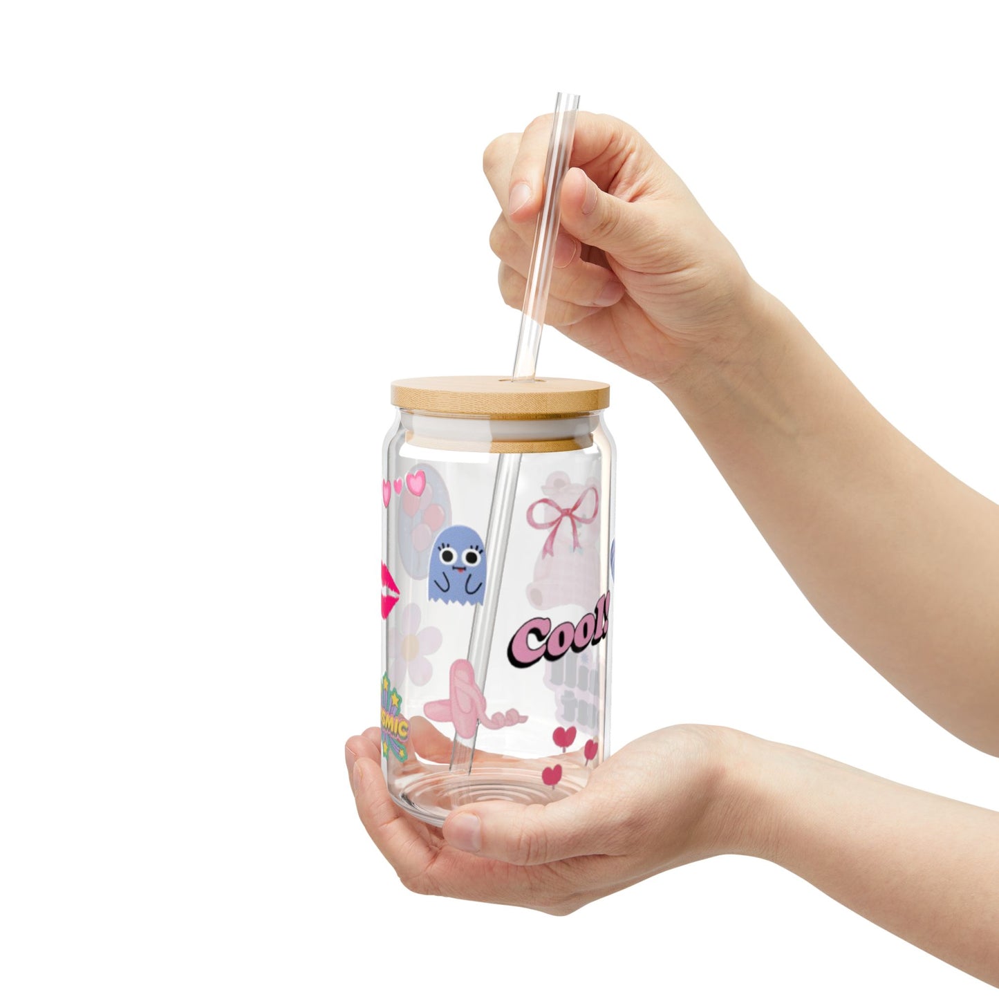 Colorful Sipper Glass with Straw - 16oz - Fun, Playful Design for Kids and Adults, Perfect for Parties and Everyday Use