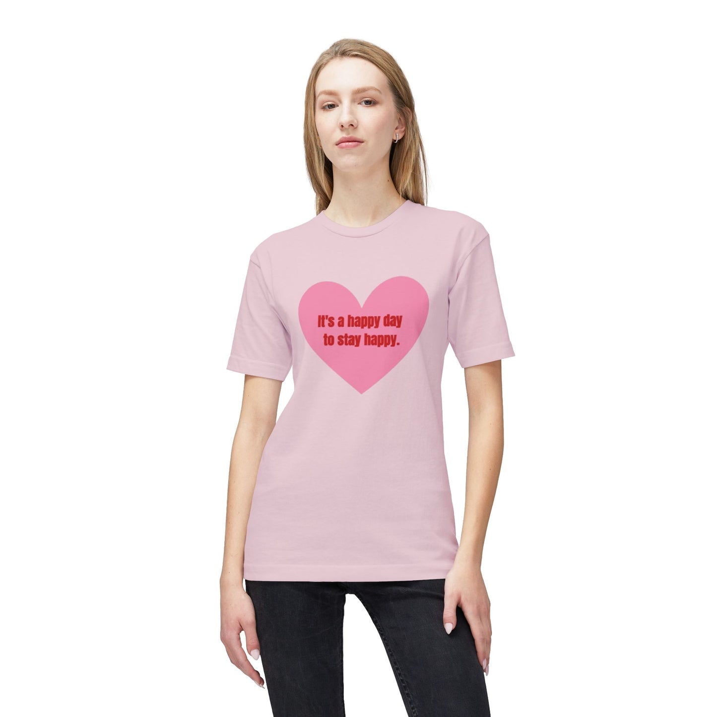 Positive Vibes Unisex Midweight T-shirt - "It's a Happy Day to Stay Happy"