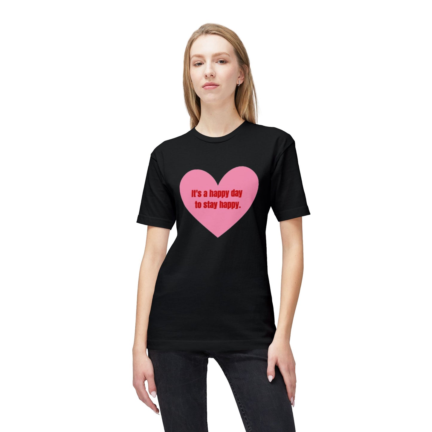 Positive Vibes Unisex Midweight T-shirt - "It's a Happy Day to Stay Happy"