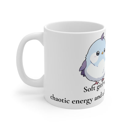 Cute Soft Girl Mug | 11oz Coffee Cup with Bird Design & Empowering Quote