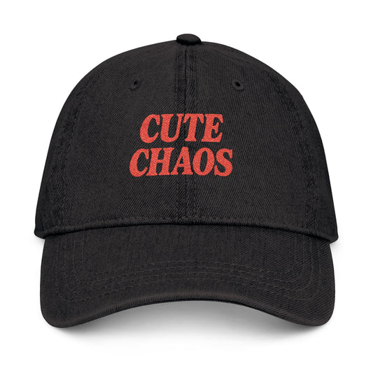 Cute Chaos Denim Hat - Stylish Embroidered Cap for Casual Vibes