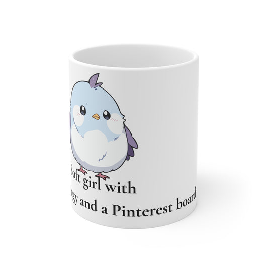 Cute Soft Girl Mug | 11oz Coffee Cup with Bird Design & Empowering Quote