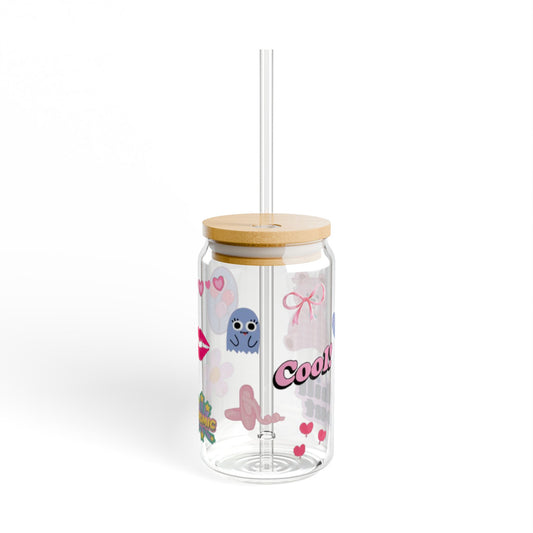 Colorful Sipper Glass with Straw - 16oz - Fun, Playful Design for Kids and Adults, Perfect for Parties and Everyday Use